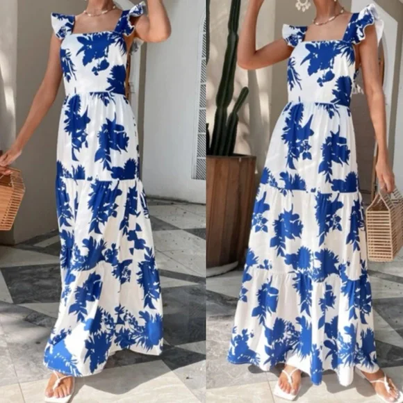 Boho floral print cutout open back maxi dress - Picture 4 of 5